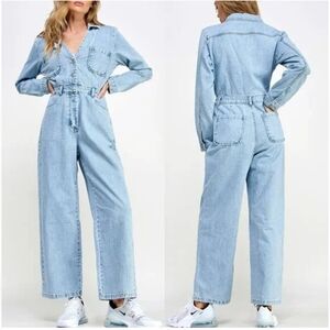 Denim Wide Leg Jumpsuit Bohomien Retro Utility Chic